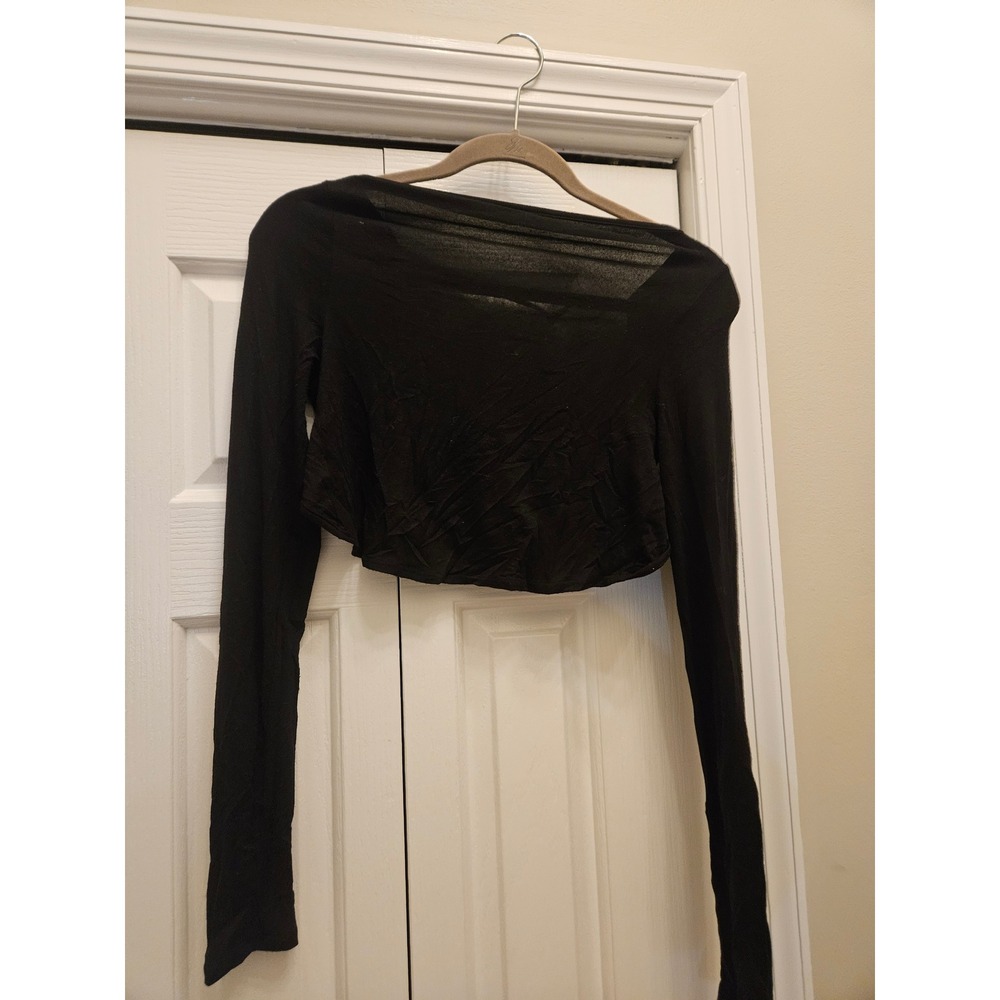Joah Brown Black Open Back Long Sleeve Crop Top Small Medium